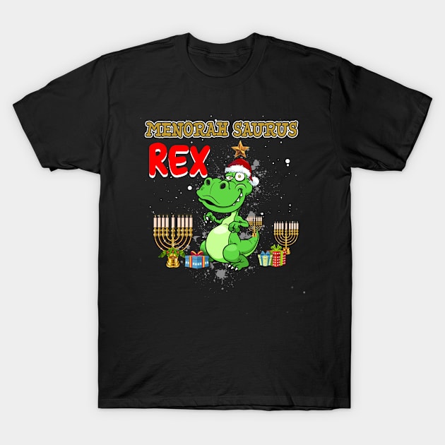 Menorahsaurus Rex Funny Christmas Hannukah Jewish Xmas Gift T-Shirt by paynegabriel